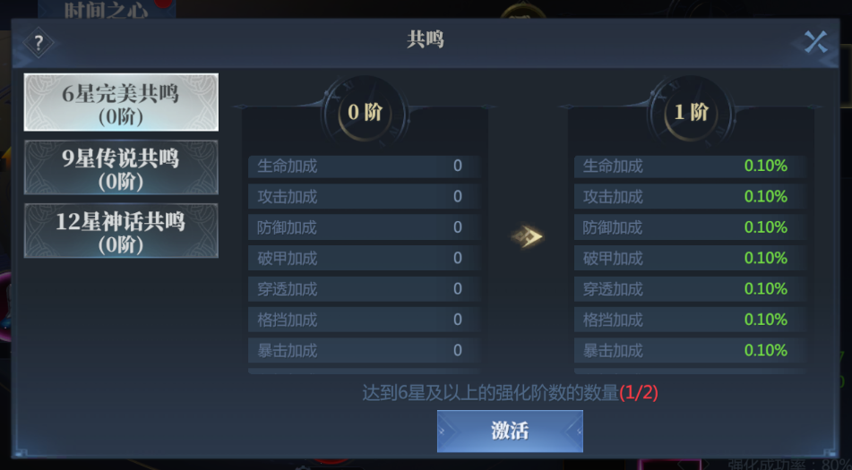 神火大陆时间之心六星九星十二星共鸣属性面板