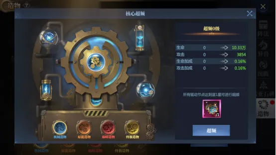神火大陆造物超频属性加成界面